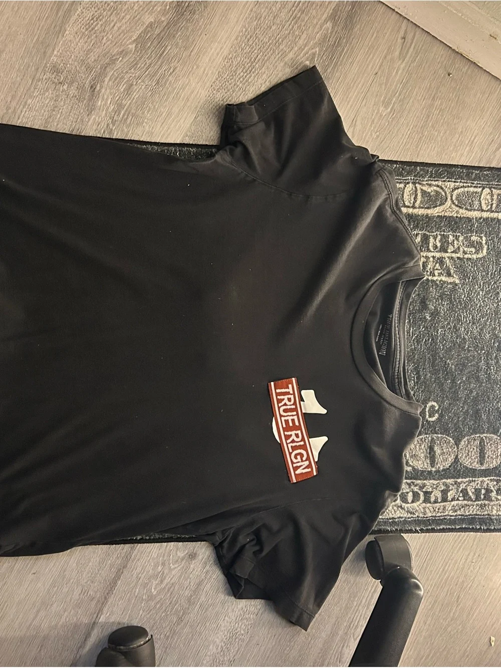True Religion Black Tee with Red Logo Straps